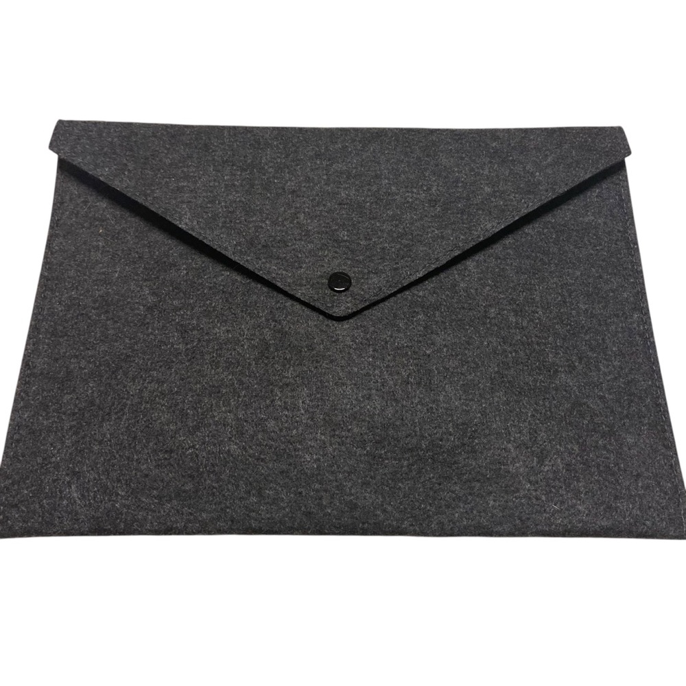Heather Gray Felted Clutch Envelope Purse 12.5”X9” Snap Closure Minimalist